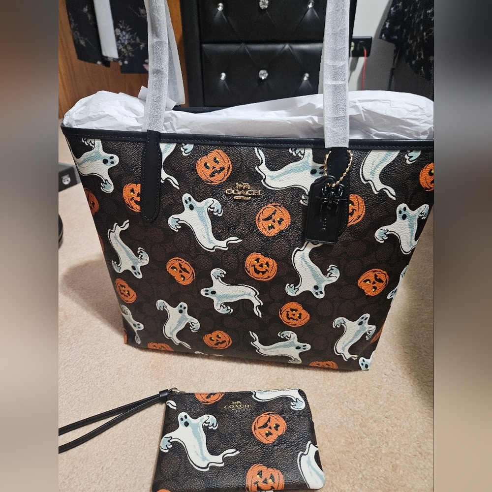 Coach Halloween Ghost and Pumpkin Tote Bag